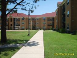 photograph of two Lawson Court apartment buildings at USAO