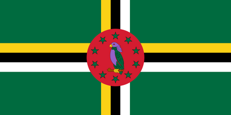 Flag of Dominica, features a purple sisserou parrot.