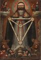 A painting depicting the Trifacial Trinity by an anonymous author from the Peruvian Cuzco School (but disavowed by the Catholic Church).