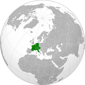 Orthographic map of the Frankish Kingdom at its greatest extent