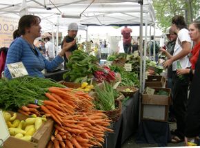 A vegetable vendor in a marketplace.