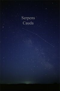 The pattern of stars in Serpens Cauda seen with the naked eye, with a line of stars marking the tail
