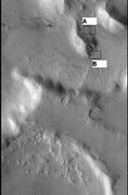 CTX context image showing location of next HiRISE image (letter A box).