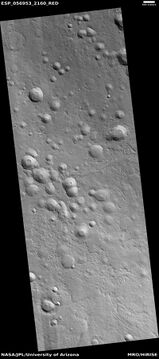 Possible expanded secondary craters, as seen by HiRISE under HiWish program These craters may have become much wider, as ice left the ground around the rims.[17][18]