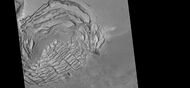 Large group of concentric cracks, as seen by HiRISE, under HiWish program Location is Ismenius Lacus quadrangle. Cracks were formed by a volcano under ice.[58]