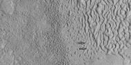 Brain terrain being formed, as seen by HiRISE under HiWish program Note: this is an enlargement of a previous image using HiView. Arrows indicate spots where brain terrain is beginning to form.