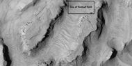 Close view showing blocks being formed, as seen by HiRISE under HiWish program Note: this is an enlargement of the previous image. Box represents the size of a football field.
