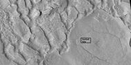 Ribbed terrain being formed from upper plains unit, as seen by HiRISE under HiWish program Formation begins with cracks that enhance sublimation. Box shows the size of football field.