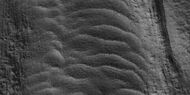 Close view of tongue-shaped glacier, as seen by HiRISE under HiWish program Surface is broken up into cubes.