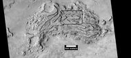 Group of mesas, as seen by HiRISE under HiWish program Oval box contains mesas that may have moved apart.