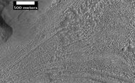 Complex surface around mound in Deuteronilus Mensae, as seen by HiRISE, under the HiWish program. Location of this image is in the black box labeled B in the previous image.