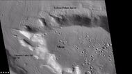 Wide CTX view of mesa showing lobate debris apron (LDA) and lineated valley fill. Both are believed to be debris-covered glaciers. Location is Ismenius Lacus quadrangle.