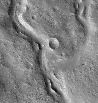 Valleys on the Ejecta Blanket from Cerulli Crater, as seen by HiRISE.