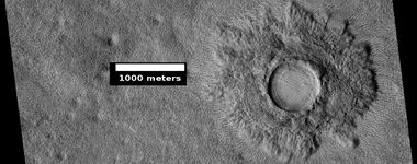 Pedestal crater, as seen by HiRISE under HiWish program The crater's ejecta protected the underlying ground from eroding.