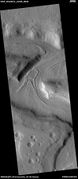 Glaciers moving in two different valleys, as seen by HiRISE under HiWish program