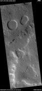 Wide view of possible pingos, as seen by HiRISE under HiWish program Pingos contain a core of pure ice; they would be useful for a source of water by future colonists.