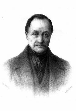 Drawing of a seated man in formal dark clothes