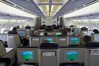 Swiss International Air Lines' business class cabin on an Airbus A340