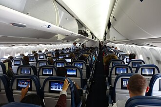 Delta Air Lines' economy class cabin on a Boeing 767