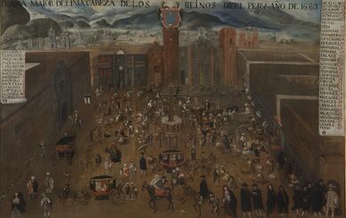 The unfinished cathedral in the Plaza Mayor, painting of 1680. Museo de América (Madrid).[27]