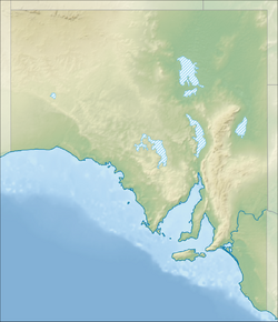 A map of South Australia with a mark showing the location of Watervalley Wetlands